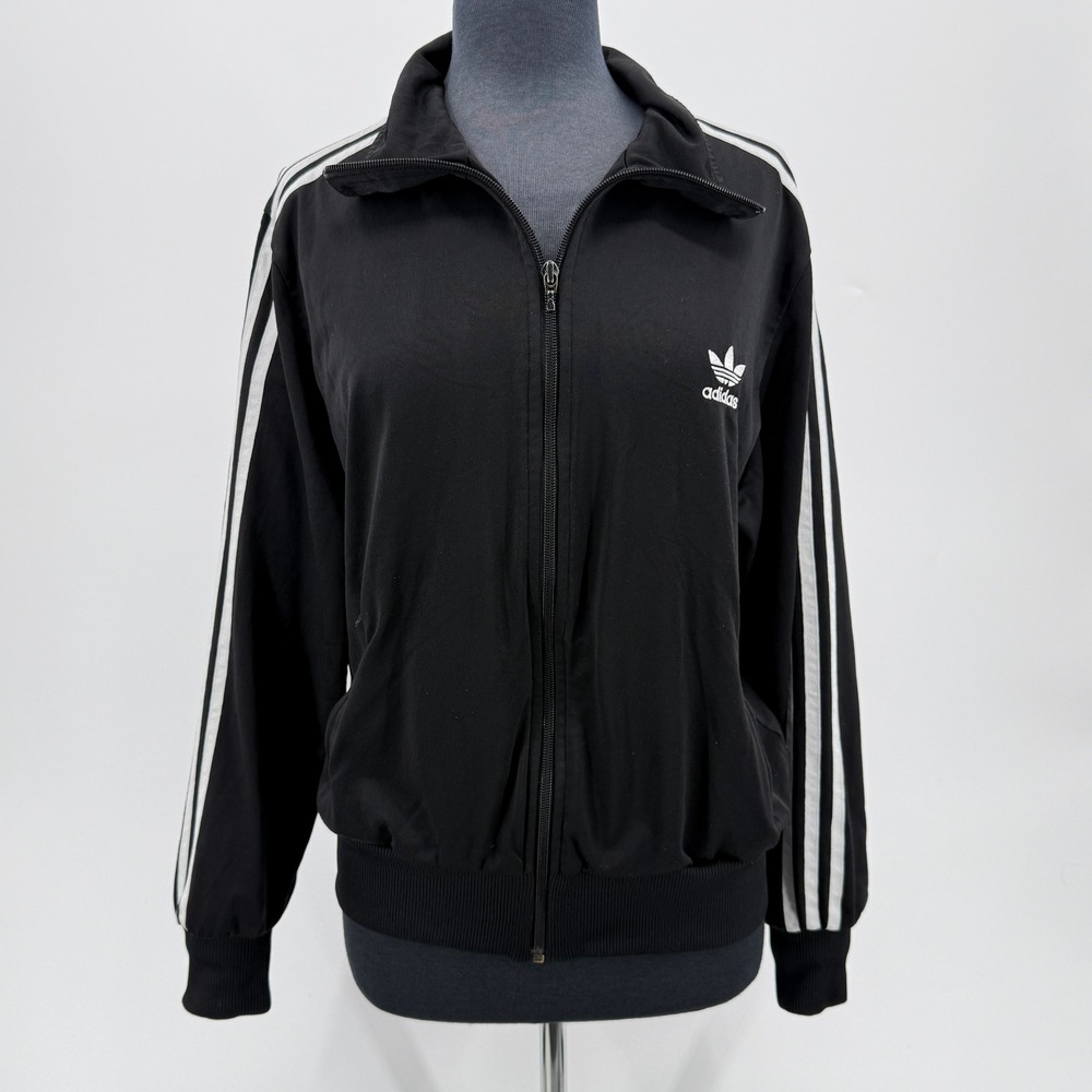 Adidas Originals XL Vintage Cropped Black White Trefoil 3 Stripe Track Jacket